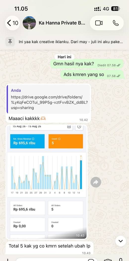 Screenshot chat: Hanna — 5 closing setelah revisi LP