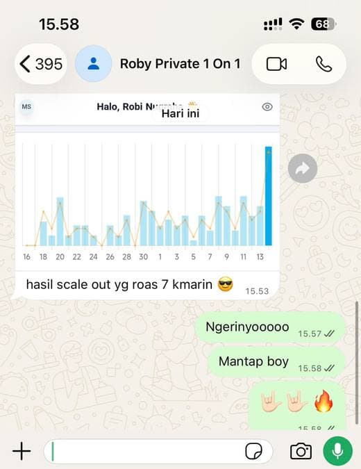 Screenshot chat: Roby — hasil scale out
